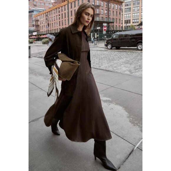 ZARA CONTRAST TOPSTITCHING MIDI DRESS - Picture 2 of 7